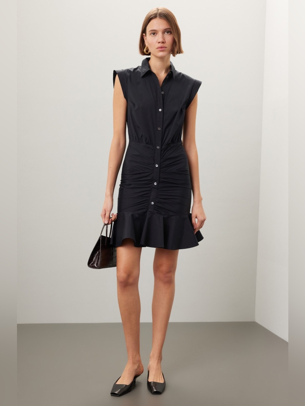 Veronica Beard Black Ruched Shirt Dress Size 4